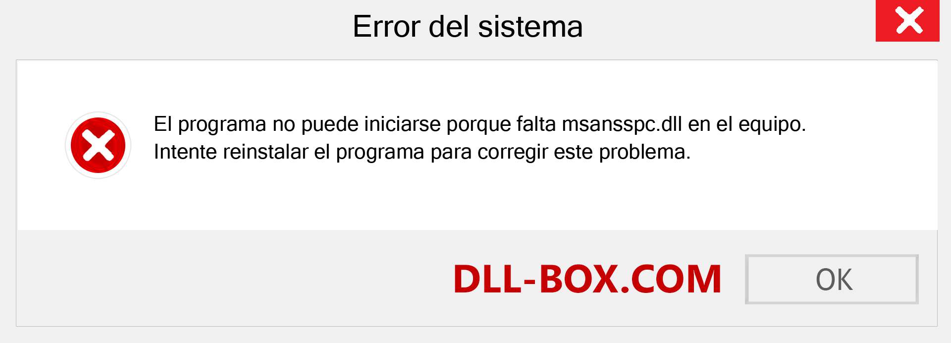 ¿Falta el archivo msansspc.dll ?. Descargar para Windows 7, 8, 10 - Corregir msansspc dll Missing Error en Windows, fotos, imágenes