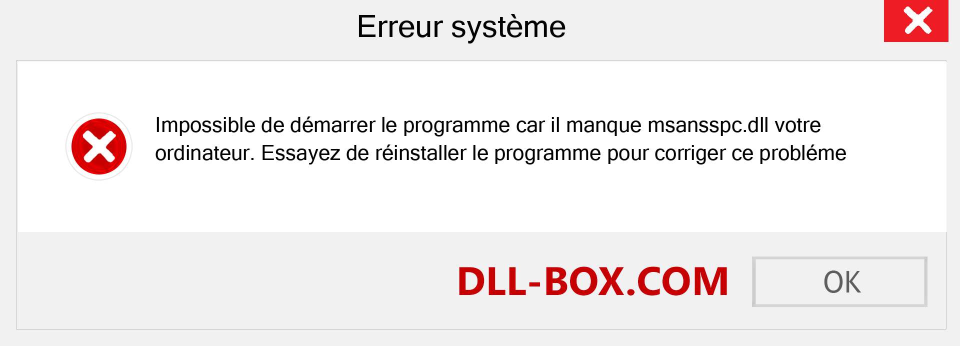 Le fichier msansspc.dll est manquant ?. Télécharger pour Windows 7, 8, 10 - Correction de l'erreur manquante msansspc dll sur Windows, photos, images